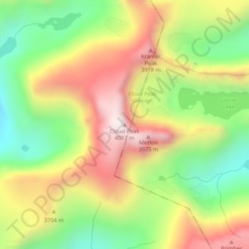 Cloud Peak topographic map, elevation, terrain