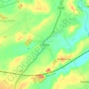 Corston topographic map, elevation, terrain