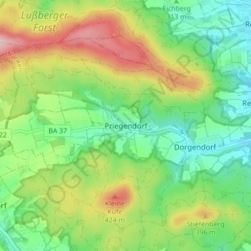 Priegendorf topographic map, elevation, terrain