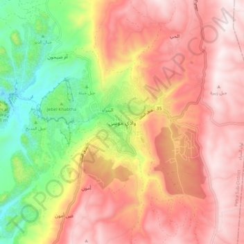 Wadi Musa topographic map, elevation, terrain