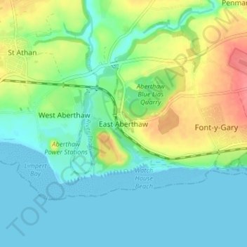 East Aberthaw topographic map, elevation, terrain