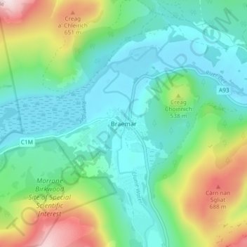 Braemar topographic map, elevation, terrain