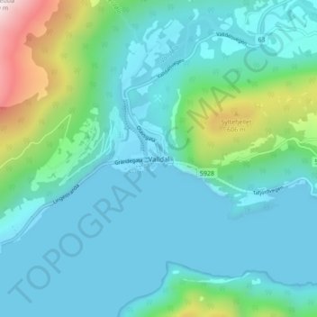 Valldal topographic map, elevation, terrain