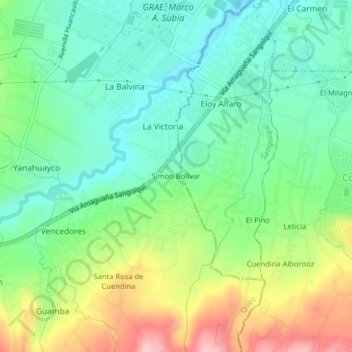 Simon Bolivar topographic map, elevation, terrain