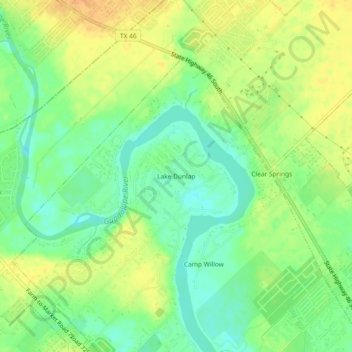 Lake Dunlap topographic map, elevation, terrain