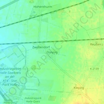 Droysig topographic map, elevation, terrain
