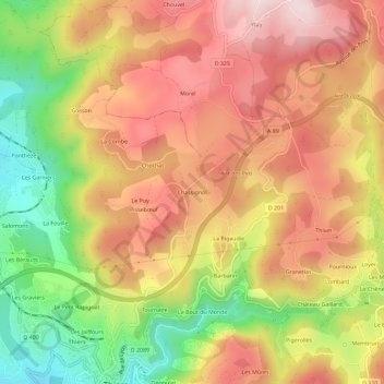 Chassignol topographic map, elevation, terrain