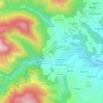 Darnac topographic map, elevation, terrain