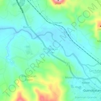 Binogsacan Lower topographic map, elevation, terrain