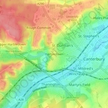 Harbledown topographic map, elevation, terrain