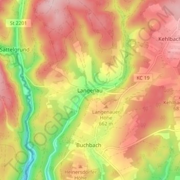 Langenau topographic map, elevation, terrain