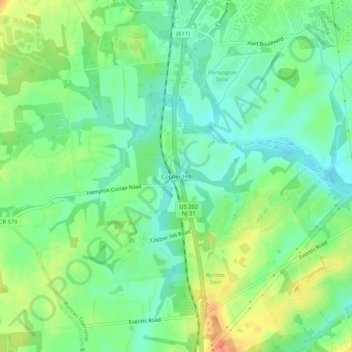 Copper Hill topographic map, elevation, terrain