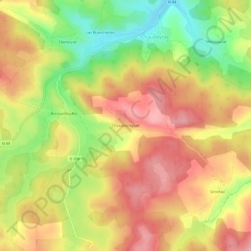 Chaudeyraguet topographic map, elevation, terrain