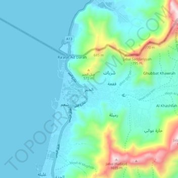 Al Jeer topographic map, elevation, terrain