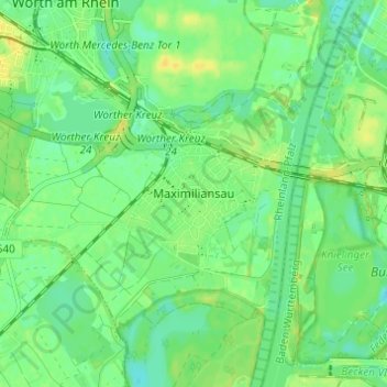 Maximiliansau topographic map, elevation, terrain