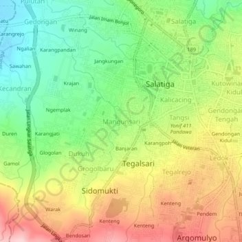 Mangunsari topographic map, elevation, terrain