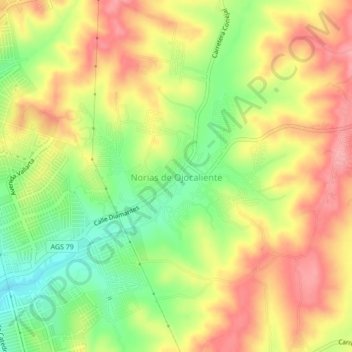 Norias de Ojocaliente topographic map, elevation, terrain