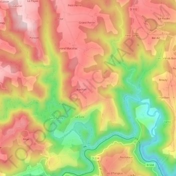 Maurins topographic map, elevation, terrain