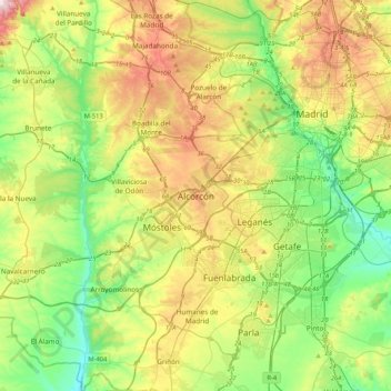 Alcorcón topographic map, elevation, terrain