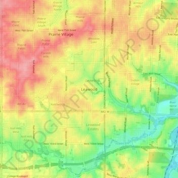 Leawood topographic map, elevation, terrain