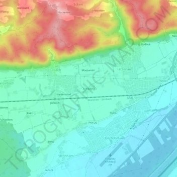 Armeding topographic map, elevation, terrain