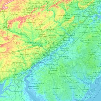 Philadelphia topographic map, elevation, terrain