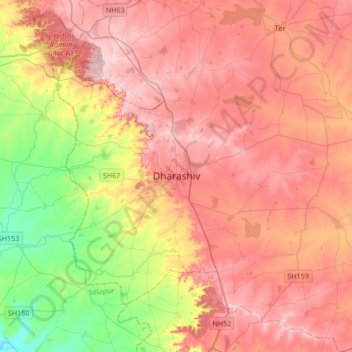 Dharashiv topographic map, elevation, terrain