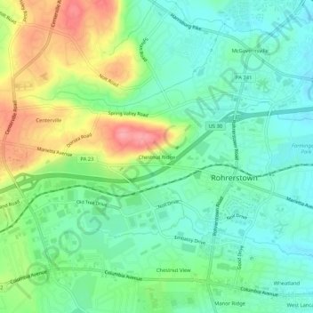 Chestnut Ridge topographic map, elevation, terrain