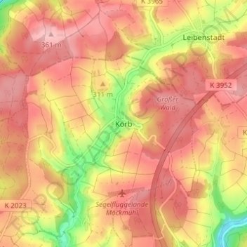 Korb topographic map, elevation, terrain
