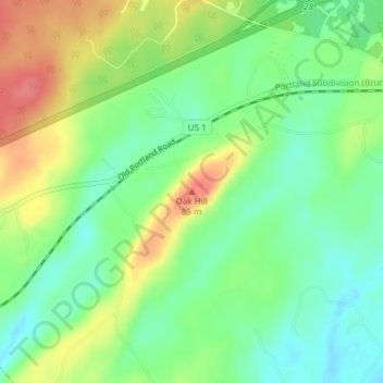Oak Hill topographic map, elevation, terrain