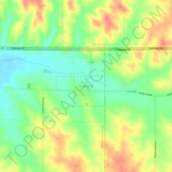 Cushing topographic map, elevation, terrain