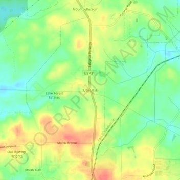 Oak Dale topographic map, elevation, terrain