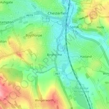 Birdholme topographic map, elevation, terrain