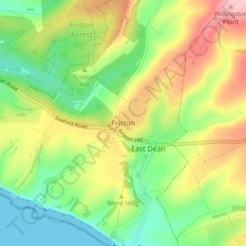 Friston topographic map, elevation, terrain