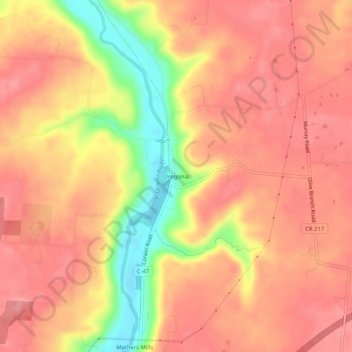 Oregonia topographic map, elevation, terrain