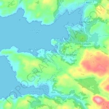 Strathan topographic map, elevation, terrain
