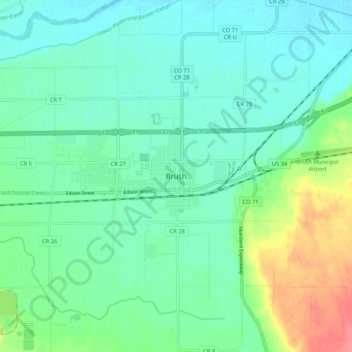 Brush topographic map, elevation, terrain