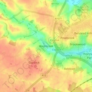 Washbrook topographic map, elevation, terrain