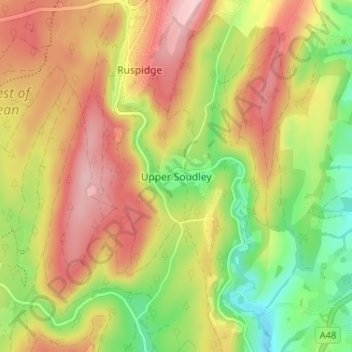 Upper Soudley topographic map, elevation, terrain