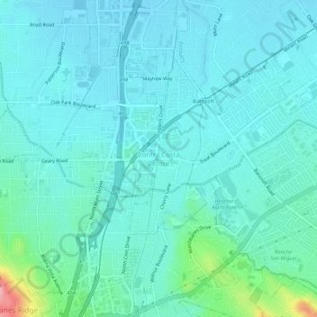 Contra Costa Centre topographic map, elevation, terrain