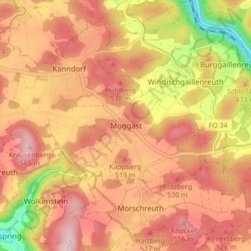 Moggast topographic map, elevation, terrain