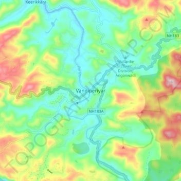 Vandiperiyar topographic map, elevation, terrain