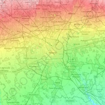 Milan topographic map, elevation, terrain
