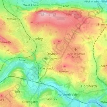 Yeadon topographic map, elevation, terrain