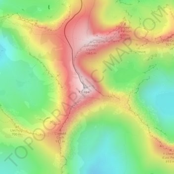 Yr Wyddfa topographic map, elevation, terrain