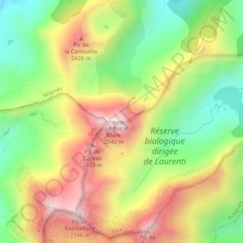 Roc blanc topographic map, elevation, terrain
