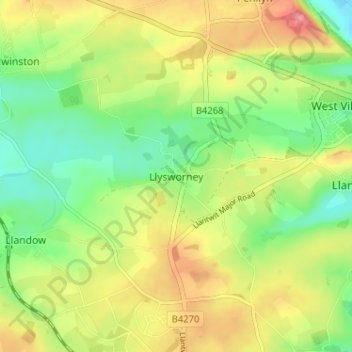 Llysworney topographic map, elevation, terrain