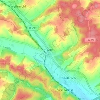Arth topographic map, elevation, terrain