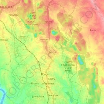 Jharia topographic map, elevation, terrain