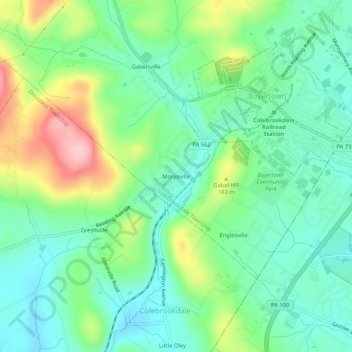 Morysville topographic map, elevation, terrain